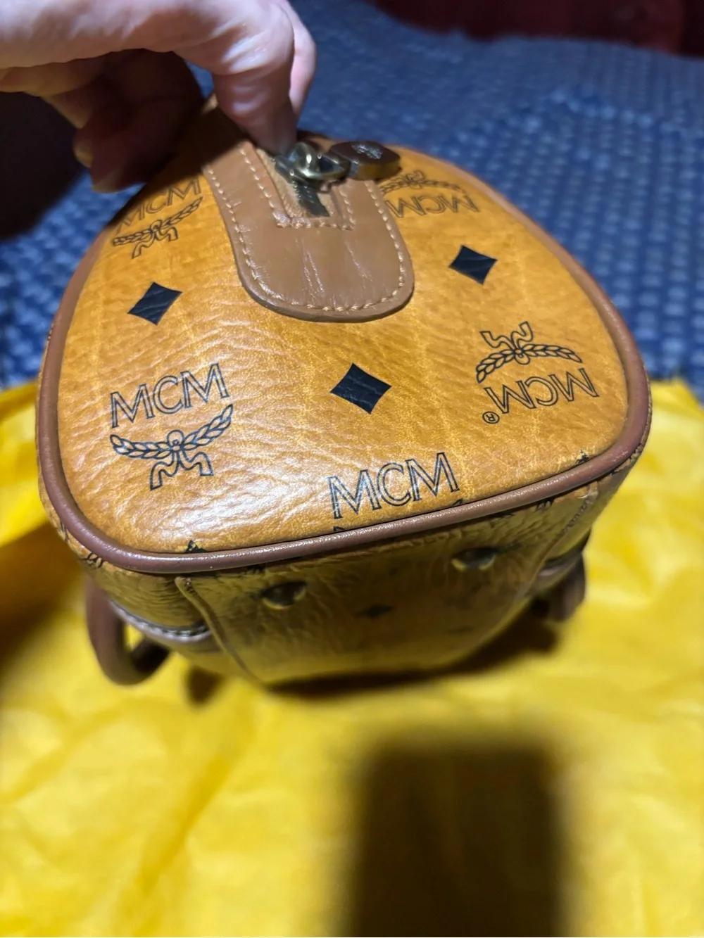 MCM Cognac Monogram Leather Satchel with Gold Hardware